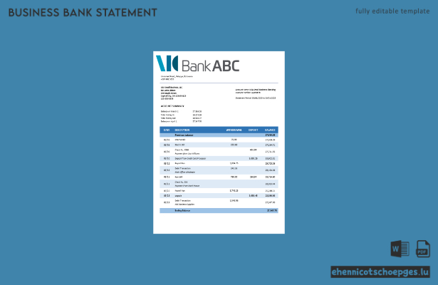 Kontoauszug der ABC Bank (Word- und PDF-Beispiel)